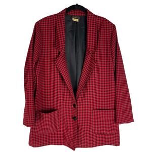 Vintage Bon Worth black red plaid two button blazer size large